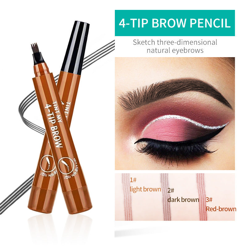 2PCS Chinese And English Version Four-pronged Liquid Eyebrow Pencil Micro-engraved Korean Version 4-pronged Four-prong Liquid Eyebrow Pencil Long-lasting Sweat-proof And Waterproof