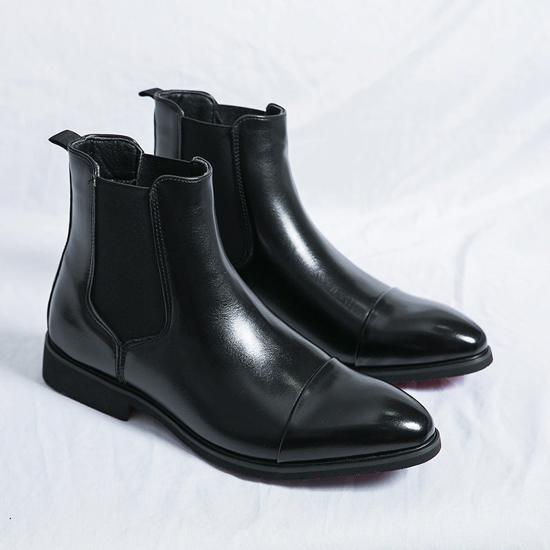 Men's high-top pointed-toe leather shoes