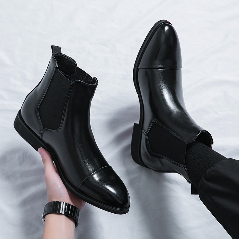 Men's high-top pointed-toe leather shoes
