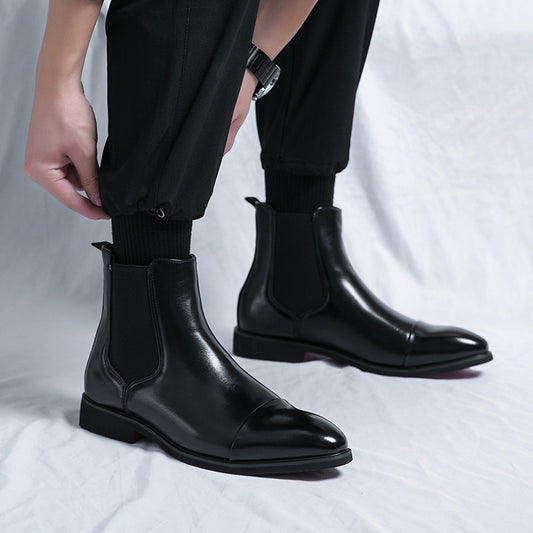 Men's high-top pointed-toe leather shoes