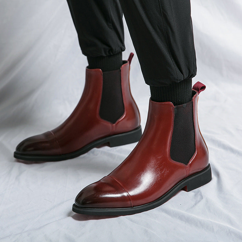 Men's high-top pointed-toe leather shoes