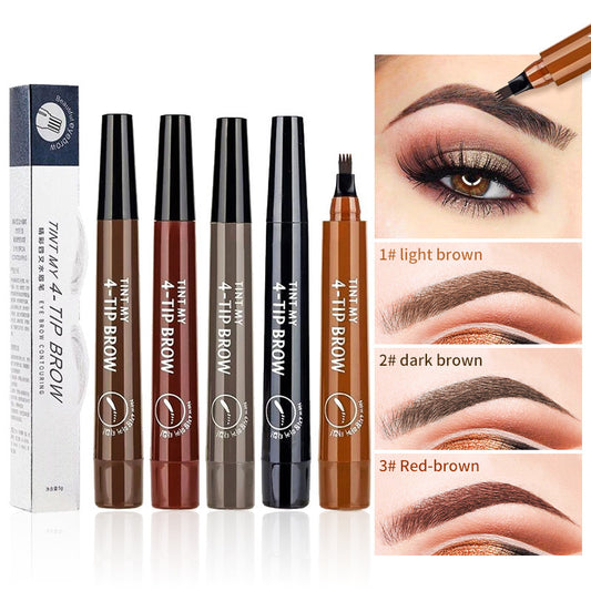 2PCS Chinese And English Version Four-pronged Liquid Eyebrow Pencil Micro-engraved Korean Version 4-pronged Four-prong Liquid Eyebrow Pencil Long-lasting Sweat-proof And Waterproof